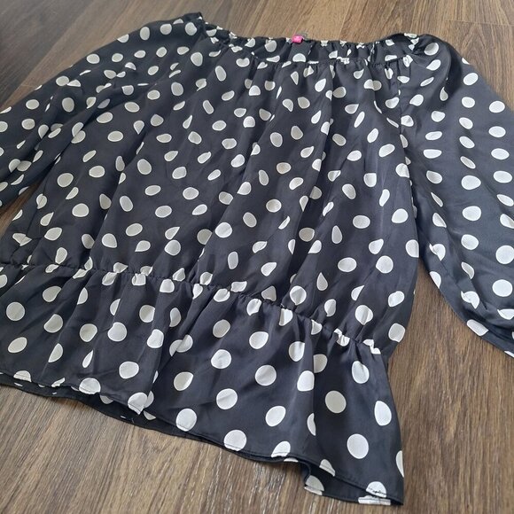 💙 Vince Camuto Sheer Polkadot Peplum Blouse Size XL - Picture 7 of 9
